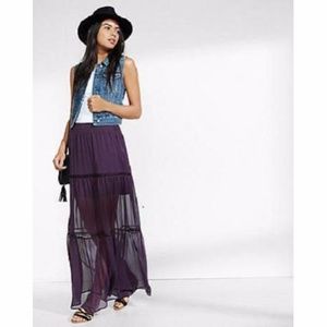 NWOT Express Purple Tiered Sheer Maxi Skirt Sz XS